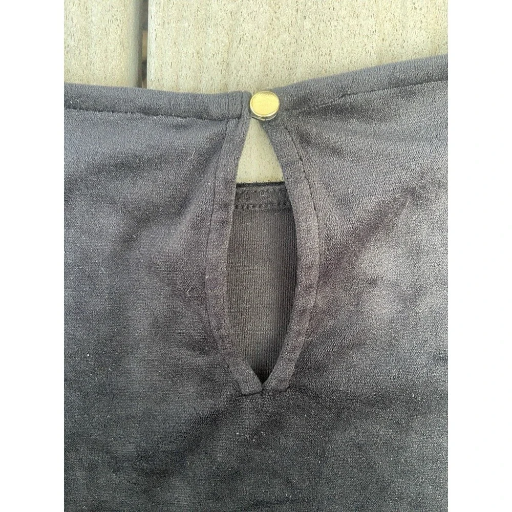 LOFT Petites Black Velvet Puff Sleeve Top L Soft Stretch Short Sleeve Romantic